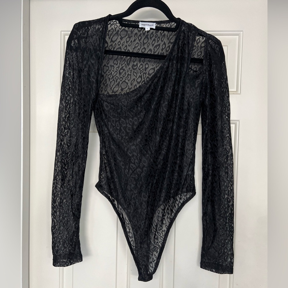 Superdown Women's Black Lace Bodysuit Size Large Whimsigoth Dark Romantic Sexy
